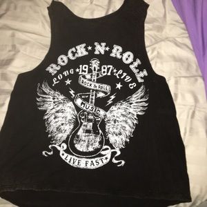 Cropped Black Rock n' roll tank.
